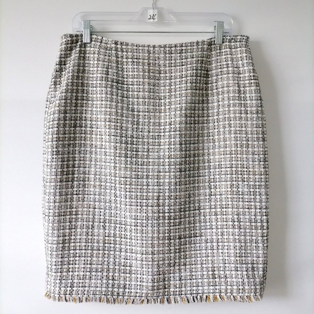 NWT Calvin Klein Black Gray Gematric Slit Tweed Straight & Pencil Skirt Size 14P